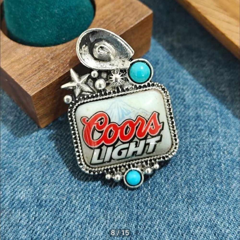 Coors Light Ring Western with Turquoise Accents